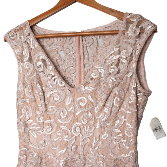Adrianna Papell Lace Sequin Evening Dress Fit Flare Sleeveless Pink Nude - Picture 12 of 14